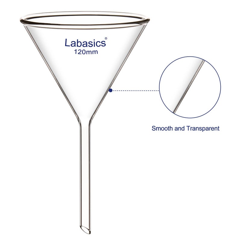 Labasics 2-Pack Glass Heavy Wall Funnel Borosilicate Glass Funnel, Short Stem 120 mm Diameter, 120 mm Stem Length - Image 3
